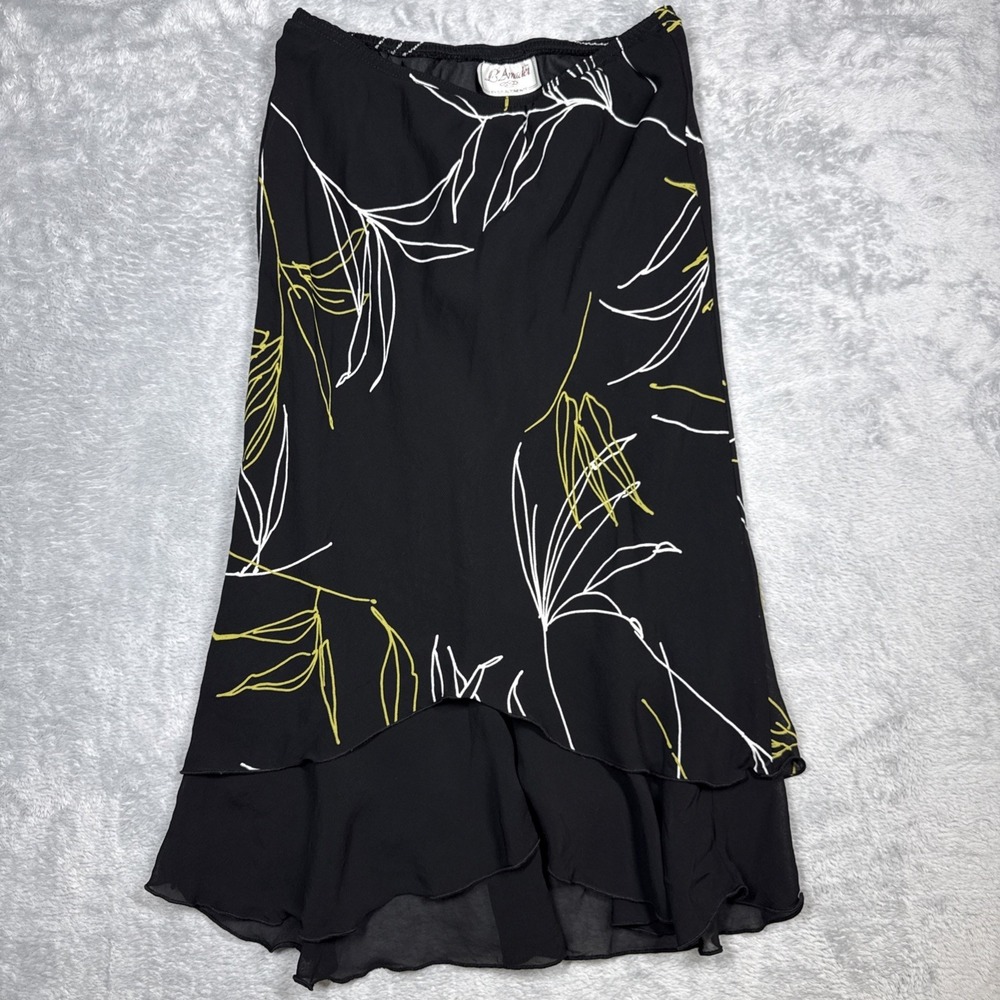 Vintage L'Amodei Skirt M Womens Black Floral‎ Layered Whimsigoth Flowy 90s Y2K